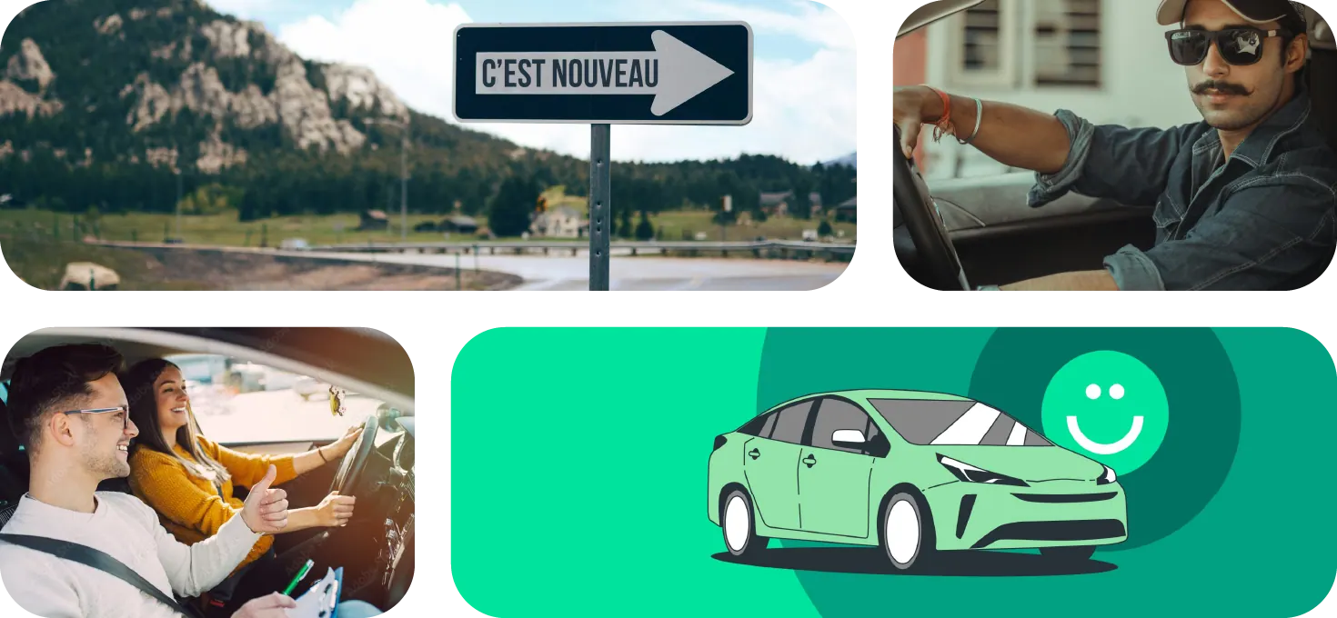 Panneau de code de la route, conducteur et illustration de voiture, visuel des actualités de l'auto-école