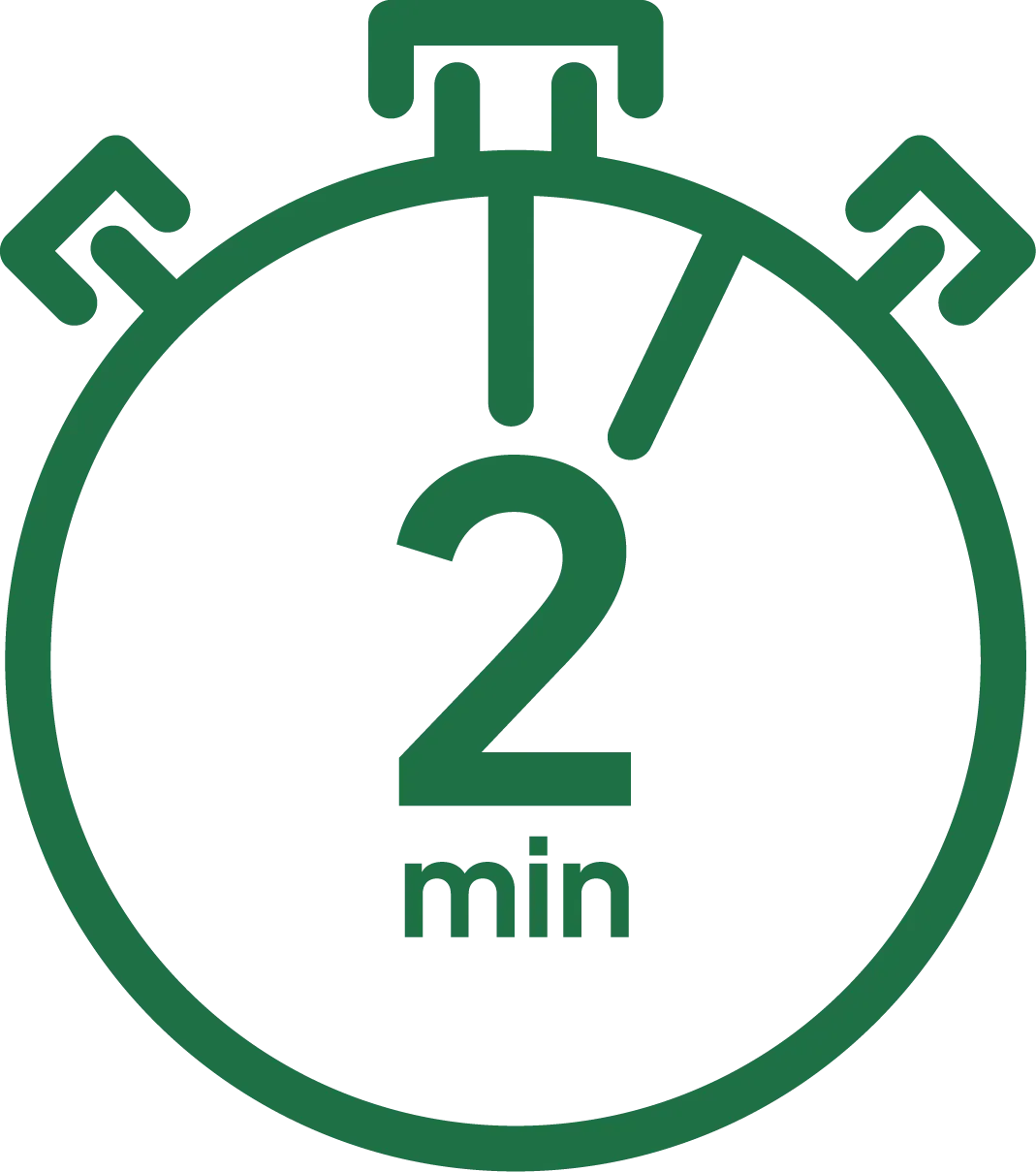 Chronomètre indiquant 2 minutes, durée d'une inscription en ligne