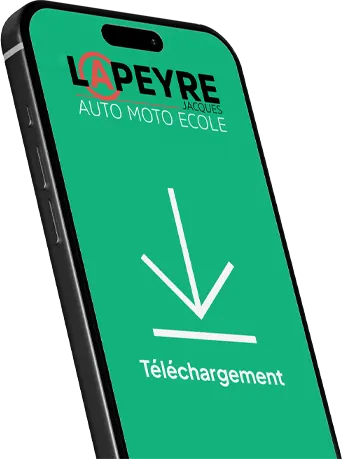 Téléphone affichant le logo Lapeyre et une flèche de téléchargement